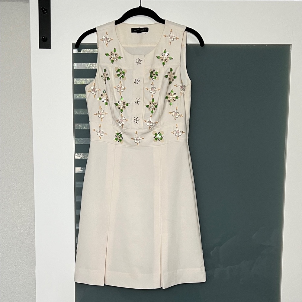 Banana Republic Cream Dress with Green Embroidery